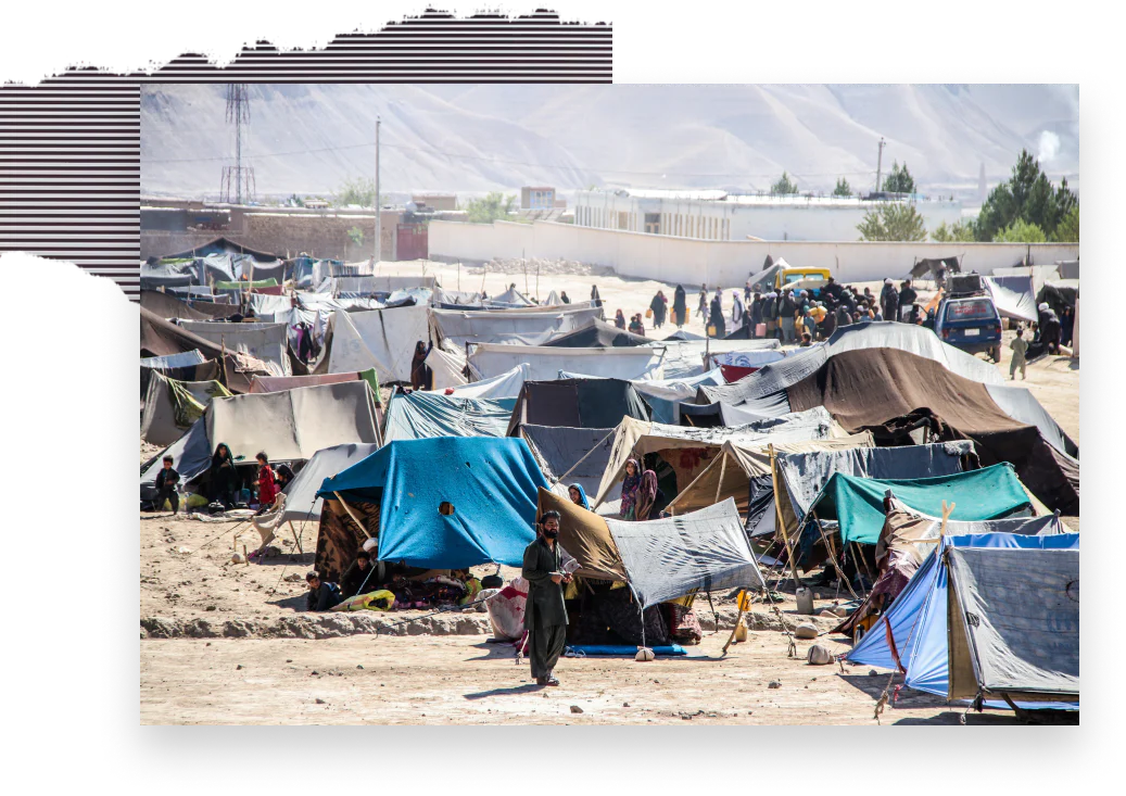 Refugees living in a camp outside Kabul under the Taliban rule