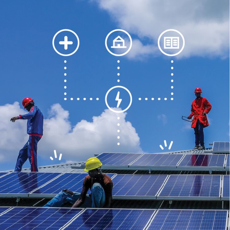 Illustration of how blockchain helps lease out solar panels to hospitals, businesses and other institutions 