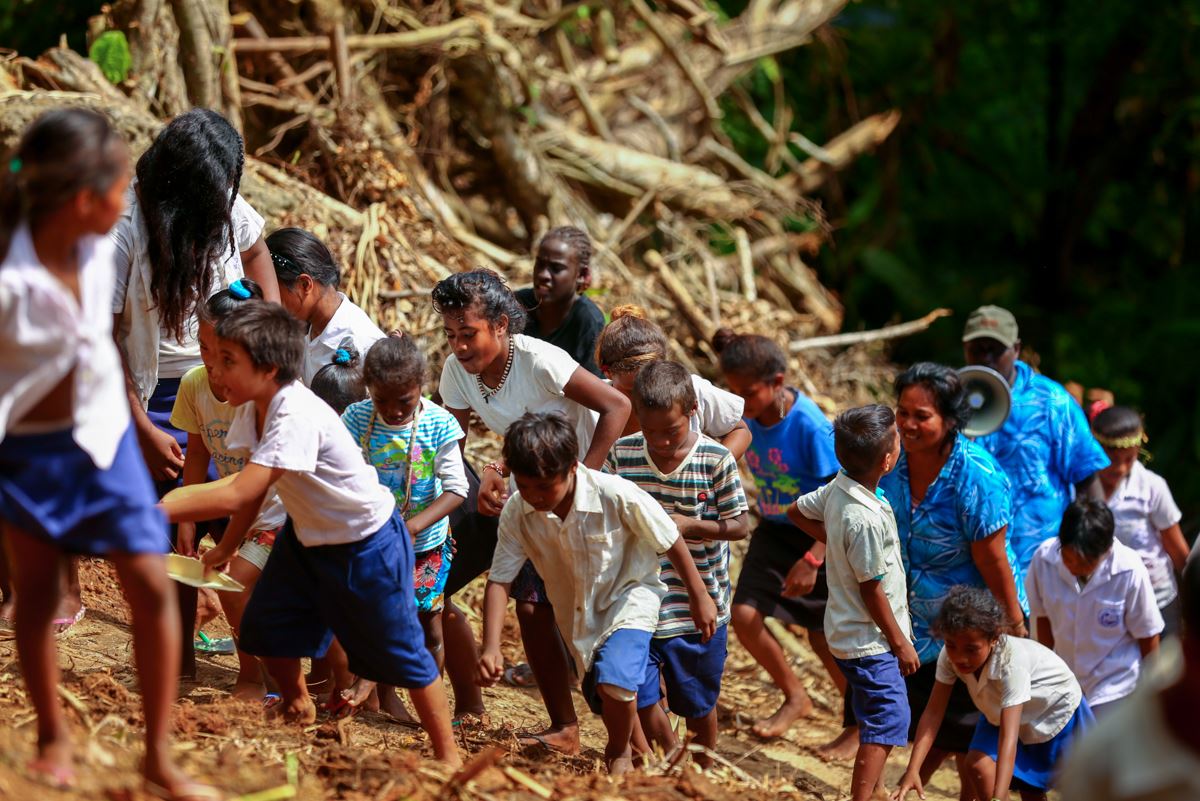 Children evacuate the school